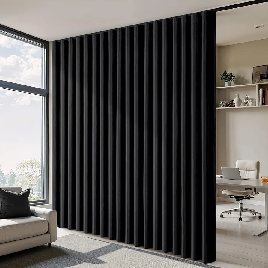 MIULEE 100% Blackout Room Divider Curtains, Extra Wide Ceiling Halloween Panel Sound Proof Thermal Privacy Drapes for Living Room Bedroom Sliding Door, Ceiling Track, W100 x L84 Inch, Black, 1 Panel