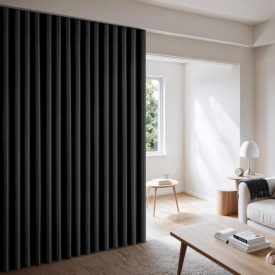 MIULEE 100% Blackout Room Divider Curtains, Extra Wide Ceiling Halloween Panel Sound Proof Thermal Privacy Drapes for Living Room Bedroom Sliding Door, Ceiling Track, W100 x L84 Inch, Black, 1 Panel