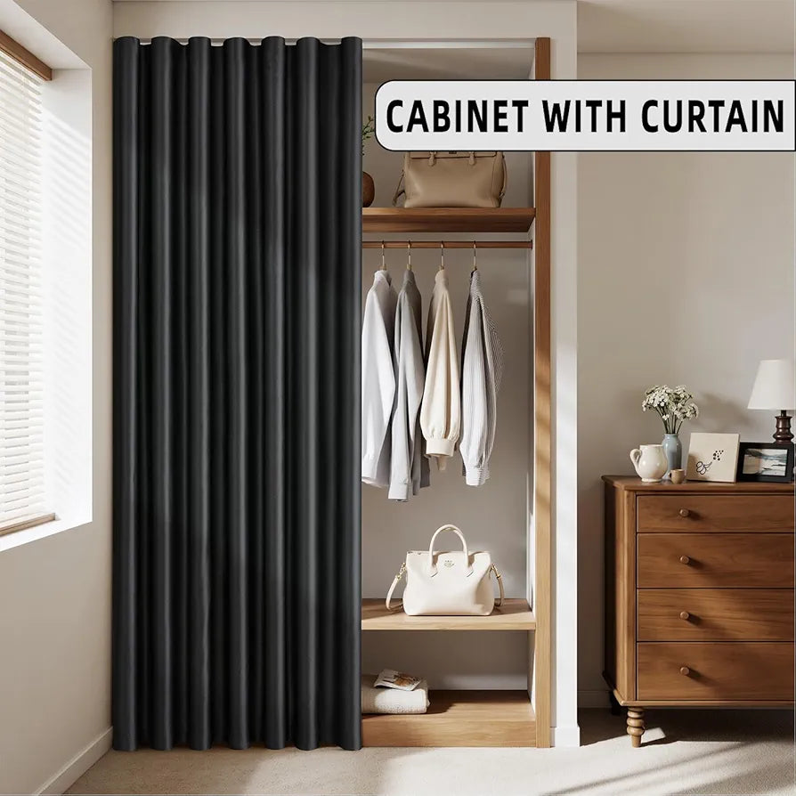 MIULEE 100% Blackout Room Divider Curtains, Extra Wide Ceiling Halloween Panel Sound Proof Thermal Privacy Drapes for Living Room Bedroom Sliding Door, Ceiling Track, W100 x L84 Inch, Black, 1 Panel
