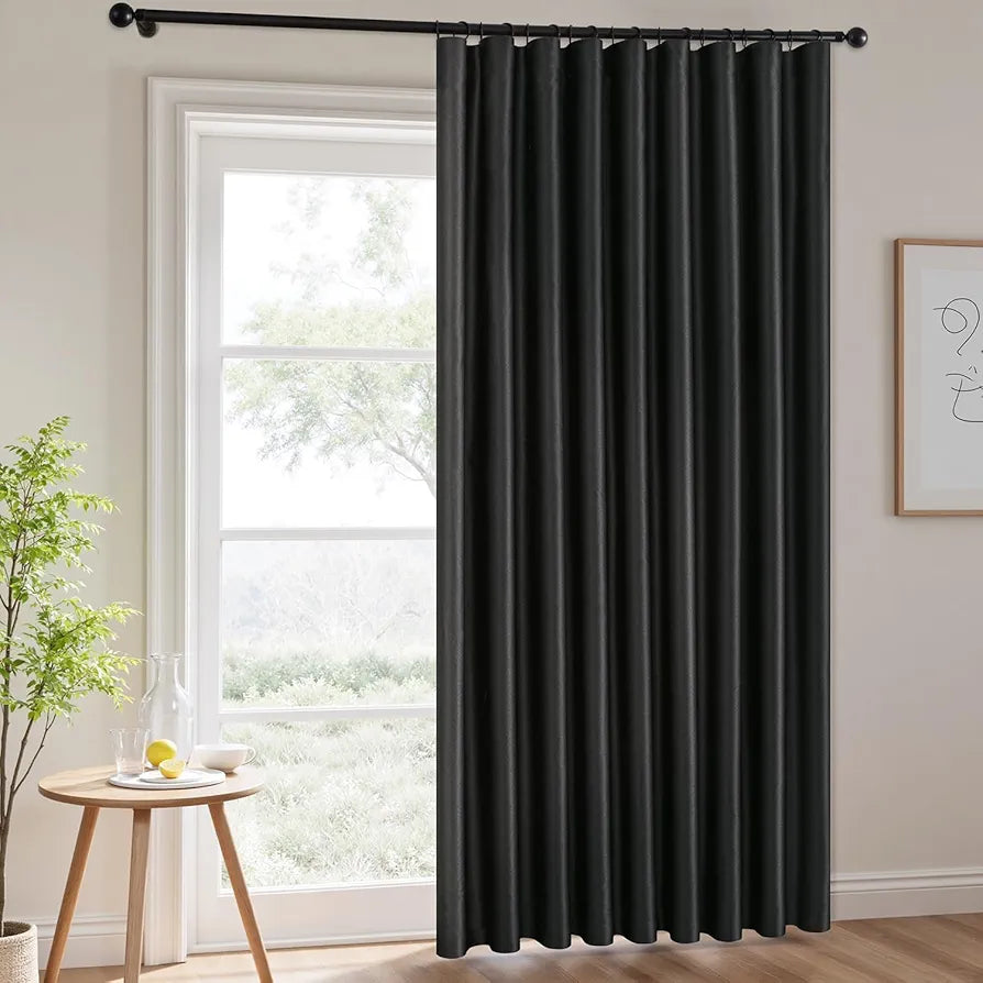 MIULEE 100% Blackout Room Divider Curtains, Extra Wide Ceiling Halloween Panel Sound Proof Thermal Privacy Drapes for Living Room Bedroom Sliding Door, Ceiling Track, W100 x L84 Inch, Black, 1 Panel