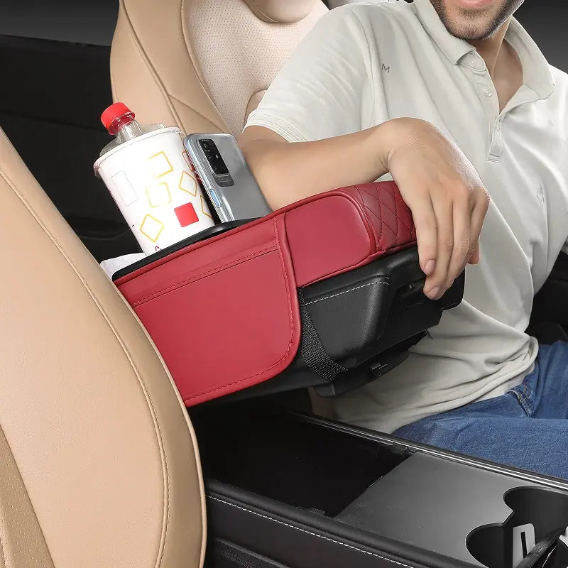 【FREESOO】Multifunctional PU Leather Car Armrest Box Mat with Central Elbow Heightening Pad Storage Box Cup Holder & Car Tissue Box Auto Interior Accessories